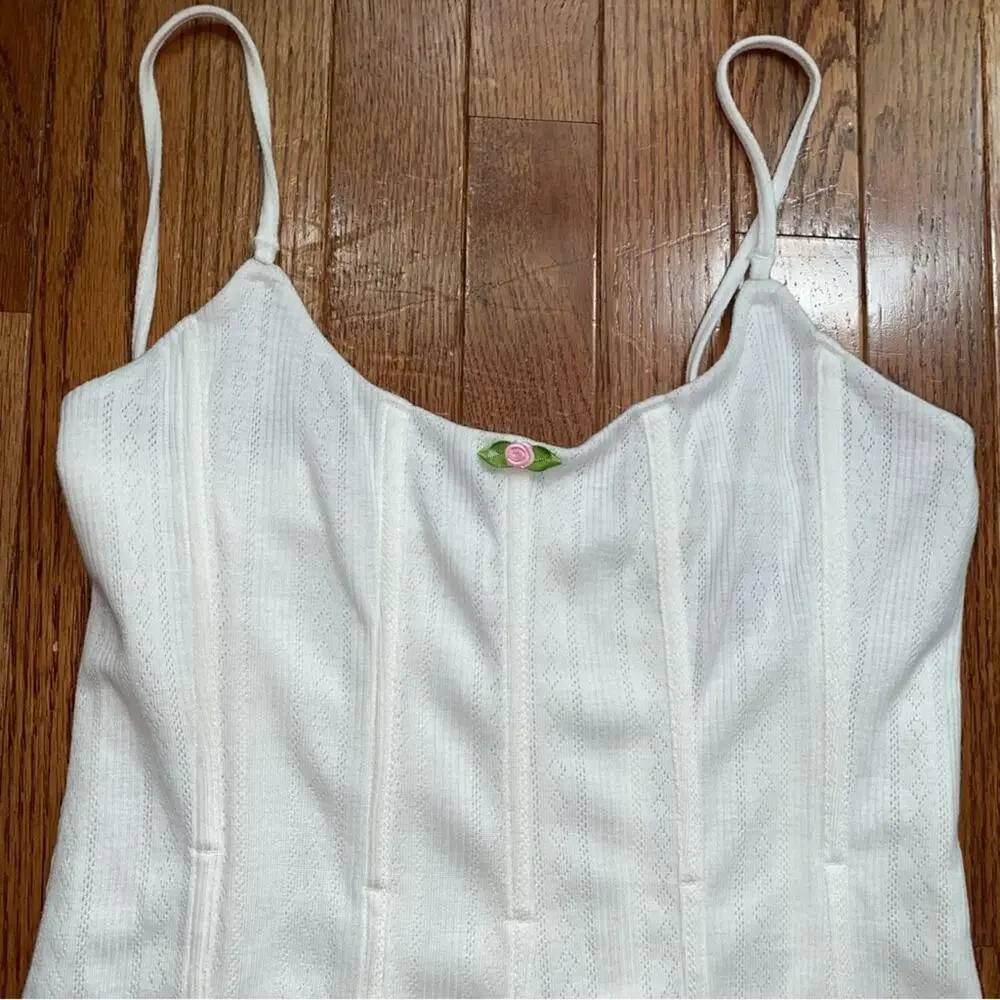 White Fox Boutique $79 Ain’t Safe White Cotton Pointelle Mini Dress White M EUC